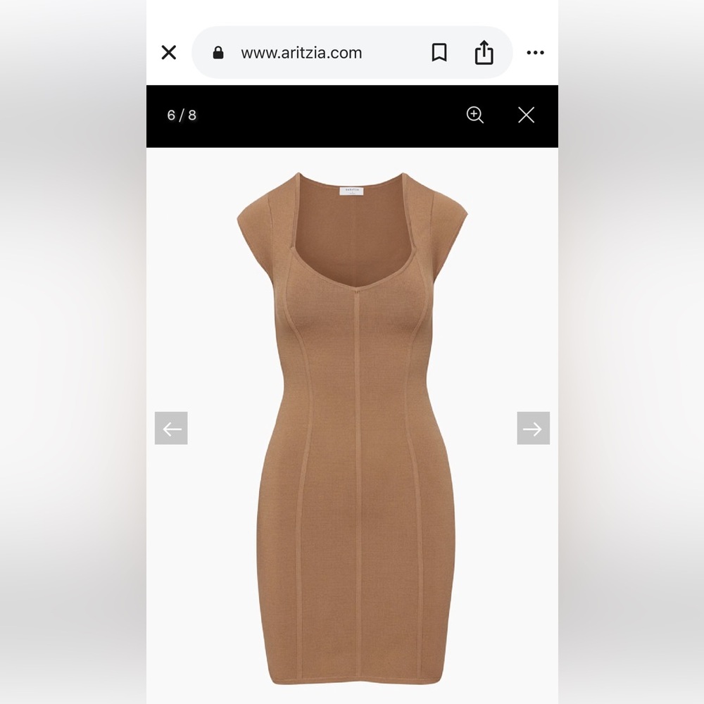 Aritzia Brown Bodycon Mini Dress with Cap Sleeves